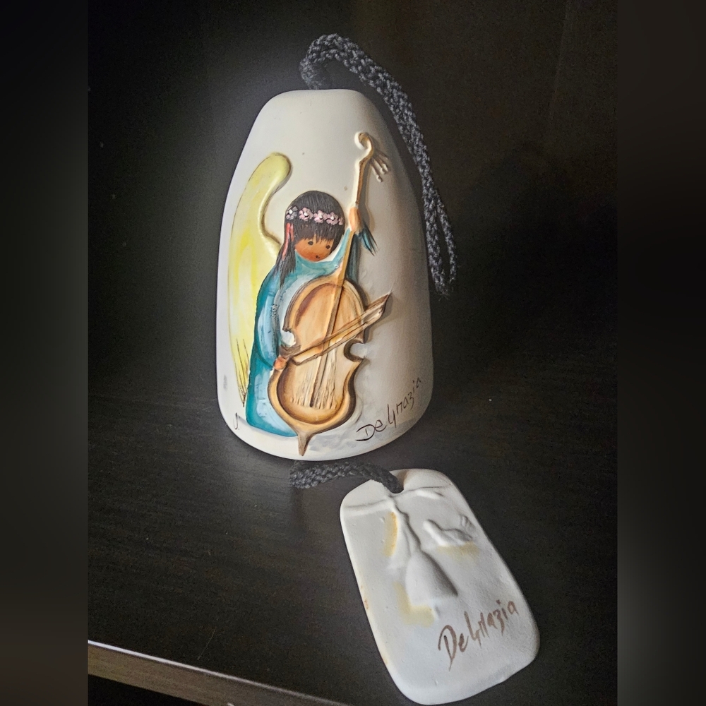 De Grazia Pottery Wind Chime Bell Native American Angel Cello Christmas Vintage